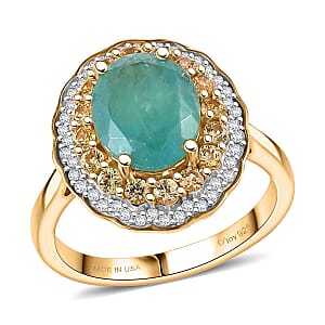 D'Joy Premium Grandidierite and Multi Gemstone 3.75 ctw Regal Harmony Ring in 18K Vermeil Yellow Gold Over Sterling Silver (Size 8.0)