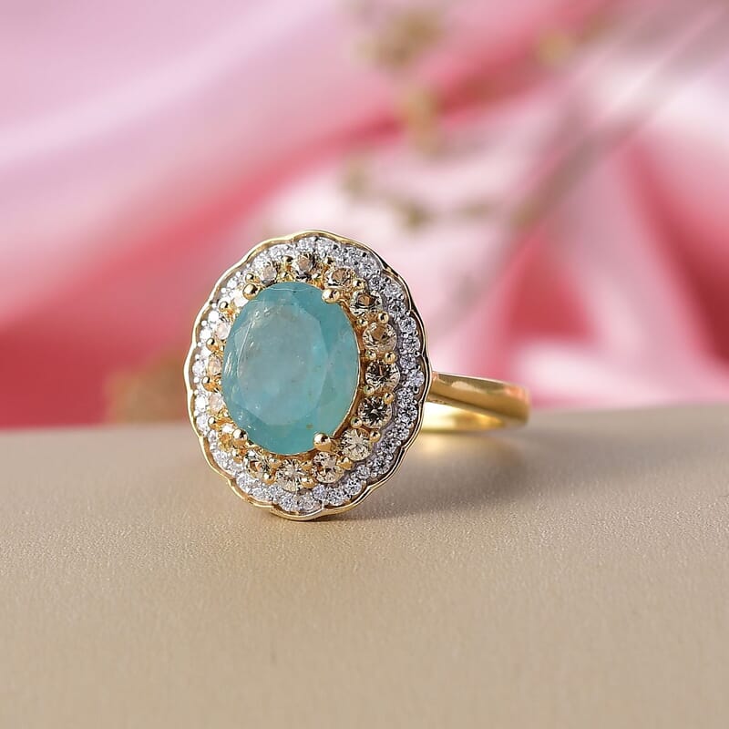 D'Joy Premium Grandidierite and Multi Gemstone 3.75 ctw Regal Harmony Ring in 18K Vermeil Yellow Gold Over Sterling Silver (Size 8.0)