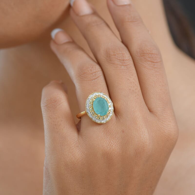 D'Joy Premium Grandidierite and Multi Gemstone 3.75 ctw Regal Harmony Ring in 18K Vermeil Yellow Gold Over Sterling Silver (Size 8.0)