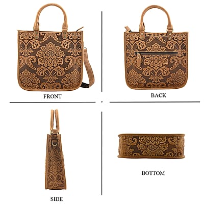 La Marey Rustic Yellow Paisley Pattern Genuine Leather Crossbody Bag with Shoulder Strap