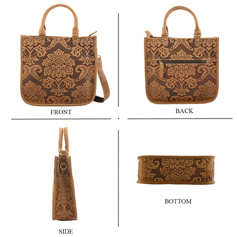 La Marey Rustic Yellow Paisley Pattern Genuine Leather Crossbody Bag with Shoulder Strap