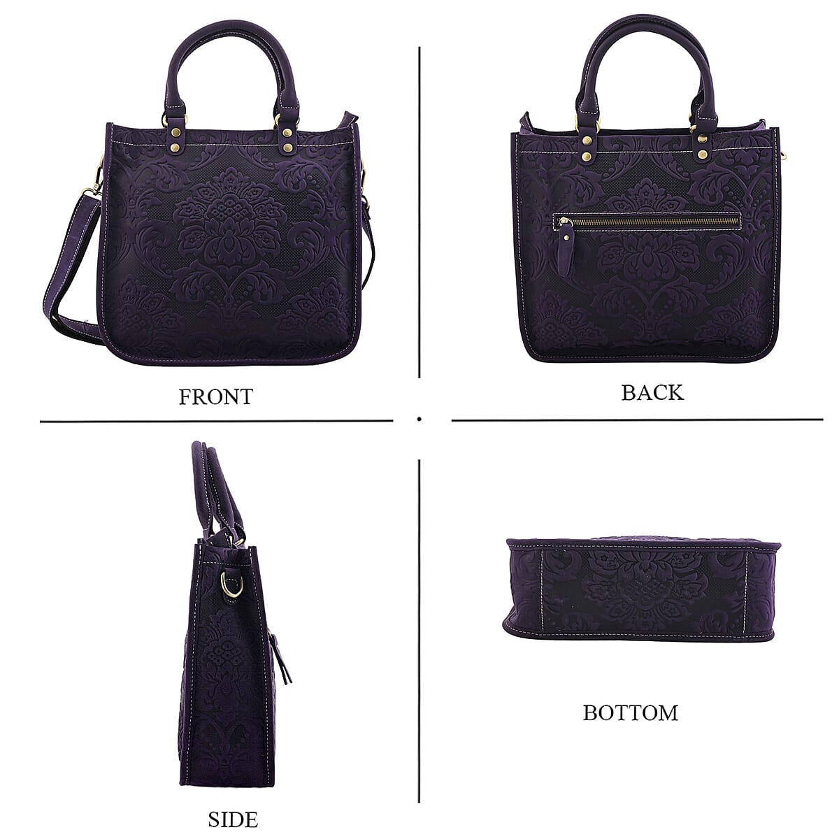 La Marey Purple Herringbone Pattern Genuine Leather Crossbody Bag with Shoulder Strap image number 5