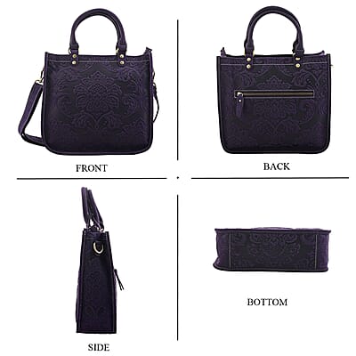 La Marey Purple Herringbone Pattern Genuine Leather Crossbody Bag with Shoulder Strap