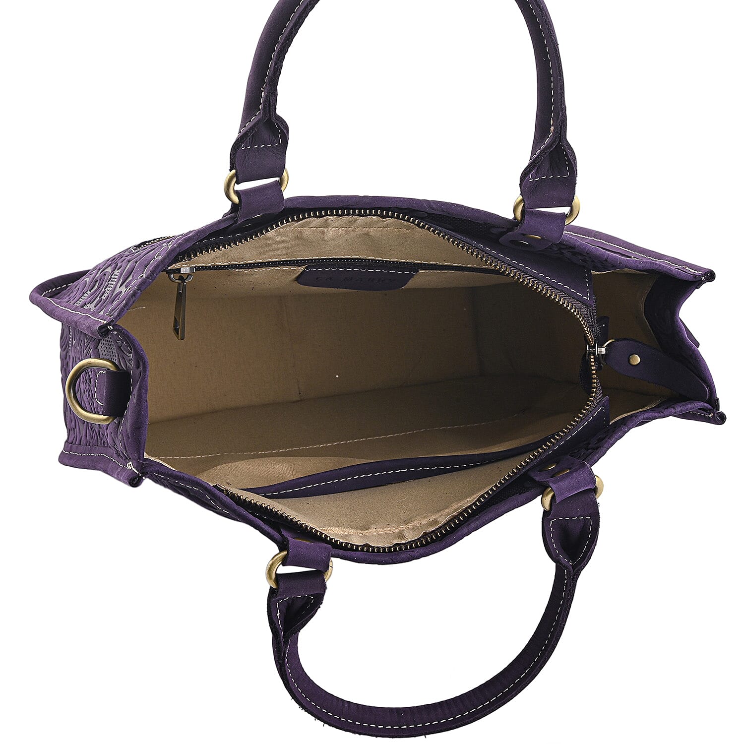 La Marey Purple Herringbone Pattern Genuine Leather Crossbody Bag with Shoulder Strap