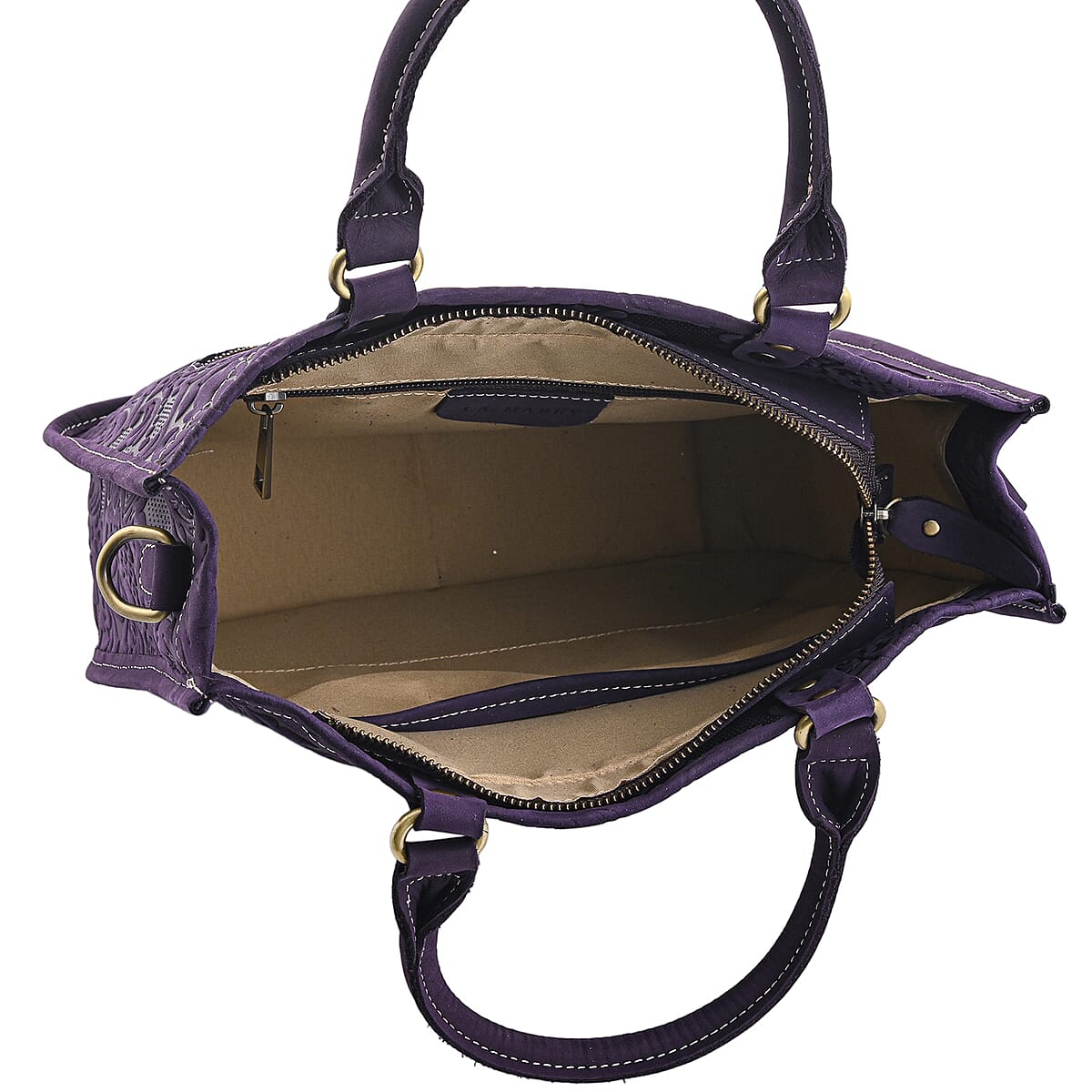 La Marey Purple Herringbone Pattern Genuine Leather Crossbody Bag with Shoulder Strap image number 6