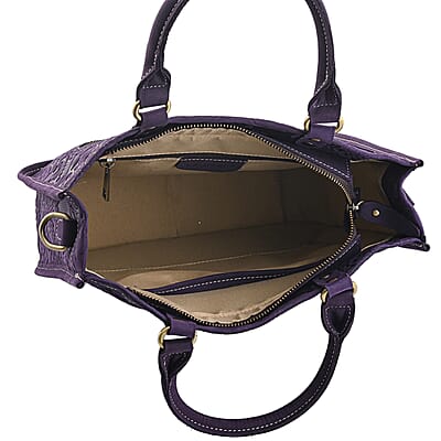 La Marey Purple Herringbone Pattern Genuine Leather Crossbody Bag with Shoulder Strap