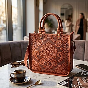 La Marey Orange & Red Herringbone Pattern Genuine Leather Crossbody Bag with Shoulder Strap