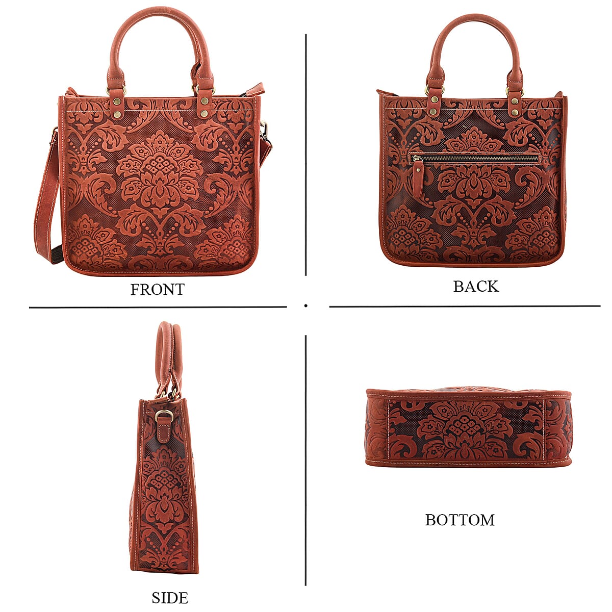 La Marey Orange & Red Herringbone Pattern Genuine Leather Crossbody Bag with Shoulder Strap image number 5