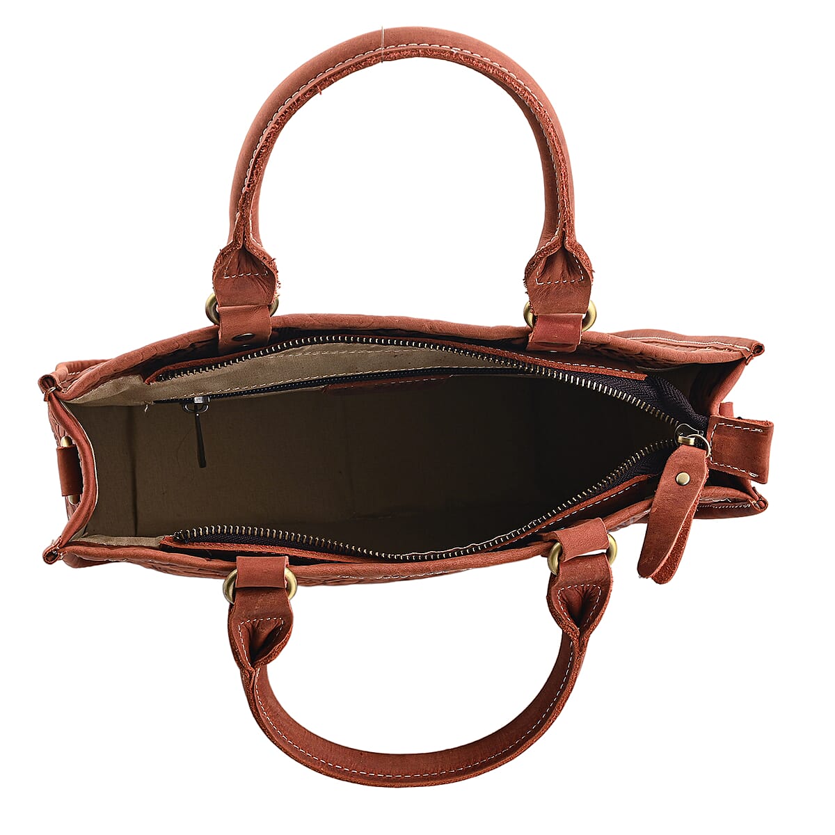 La Marey Orange & Red Herringbone Pattern Genuine Leather Crossbody Bag with Shoulder Strap image number 6