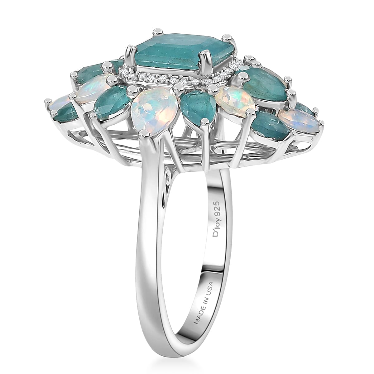 D'Joy Asscher Cut Premium Grandidierite, Multi Gemstone Celestial Bloom Ring in Rhodium Over Sterling Silver (Size 10.0) 5.60 ctw image number 3