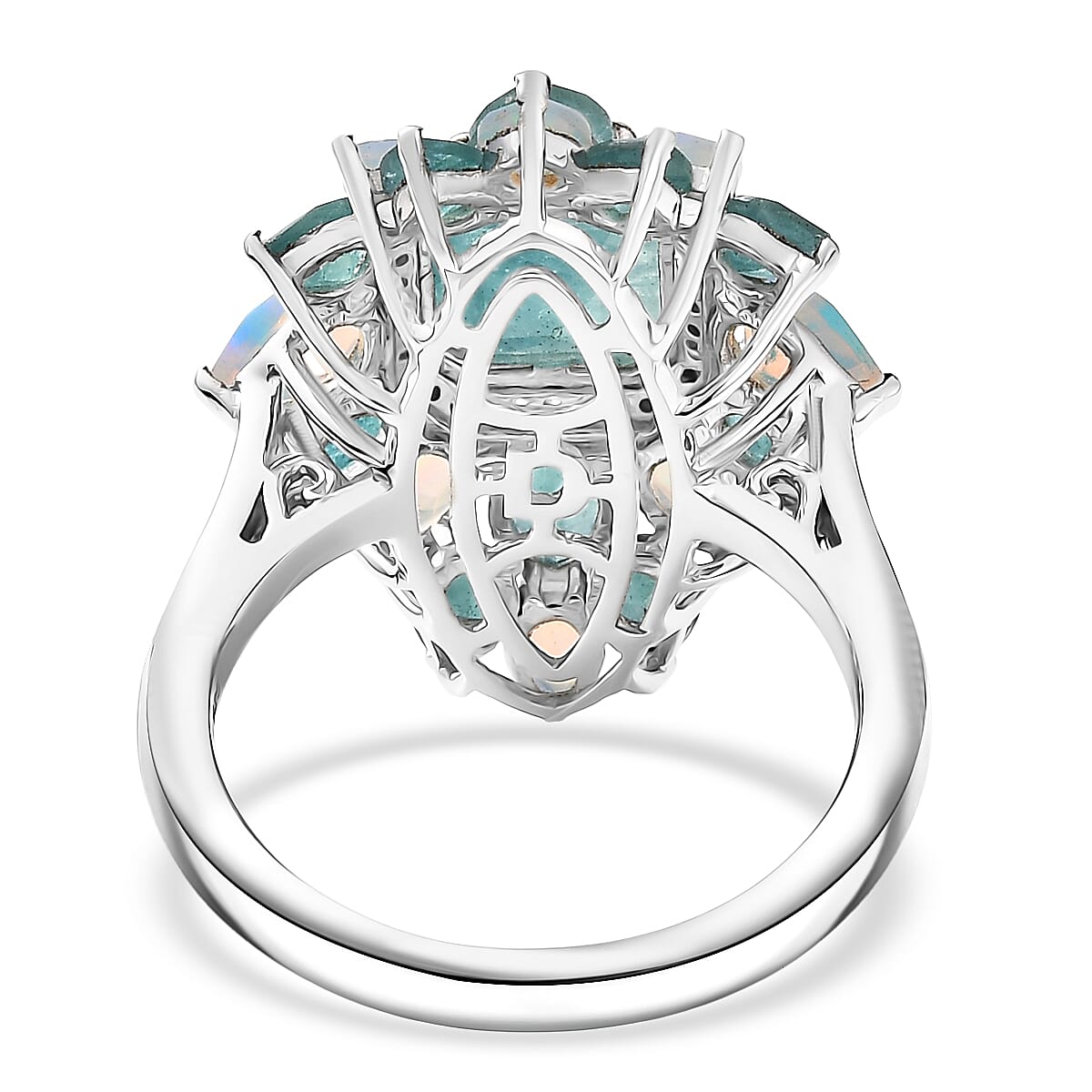 D'Joy Asscher Cut Premium Grandidierite and Multi Gemstone 5.60 ctw Celestial Bloom Ring in Rhodium Over Sterling Silver (Size 6.0) image number 4