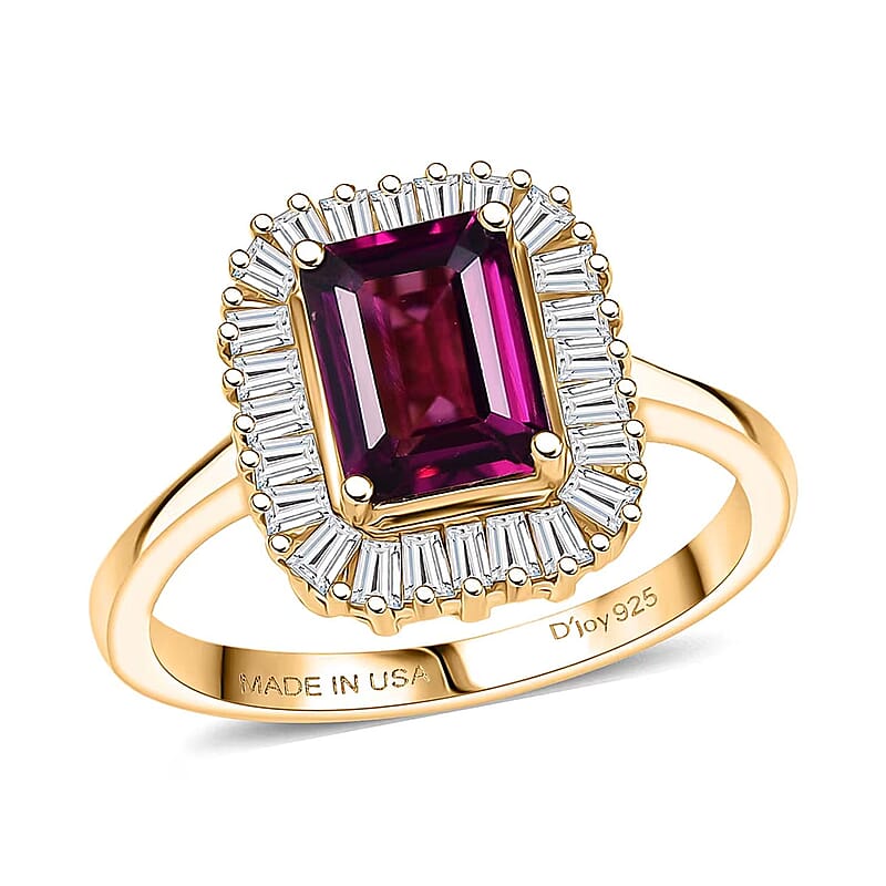 D'Joy AAA Radiant Ember Garnet and Moissanite 2.50 ctw Ring in 18K Vermeil Yellow Gold Over Sterling Silver (Size 6.0)
