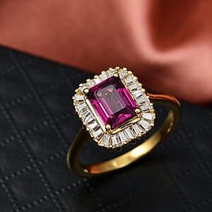 Doorbuster D'Joy AAA Radiant Ember Garnet and Moissanite 2.50 ctw Ring in 18K Vermeil Yellow Gold Over Sterling Silver (Size 6.0)