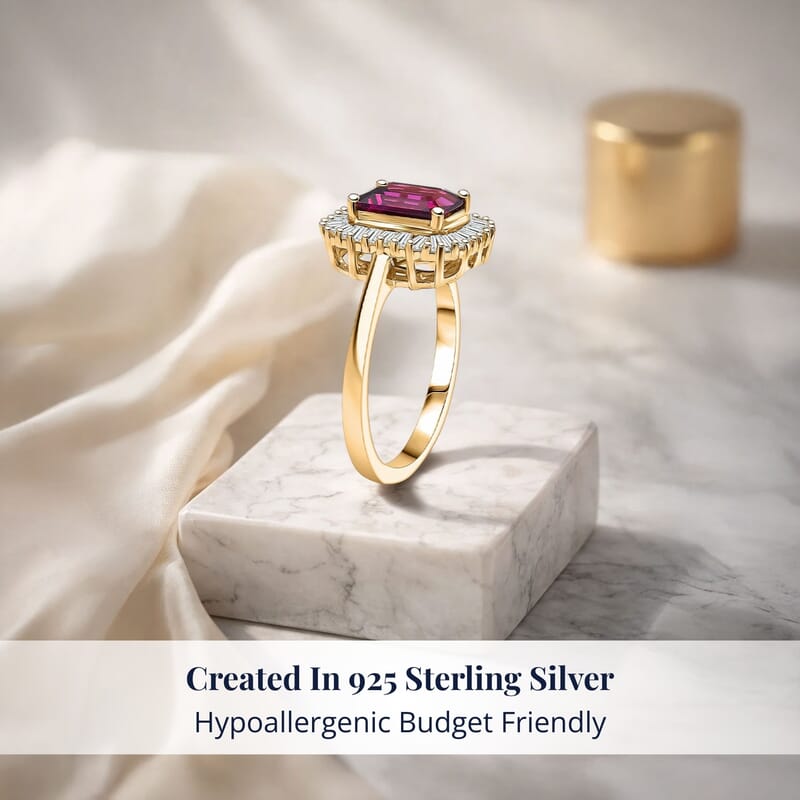 D'Joy AAA Radiant Ember Garnet and Moissanite 2.50 ctw Ring in 18K Vermeil Yellow Gold Over Sterling Silver (Size 6.0)