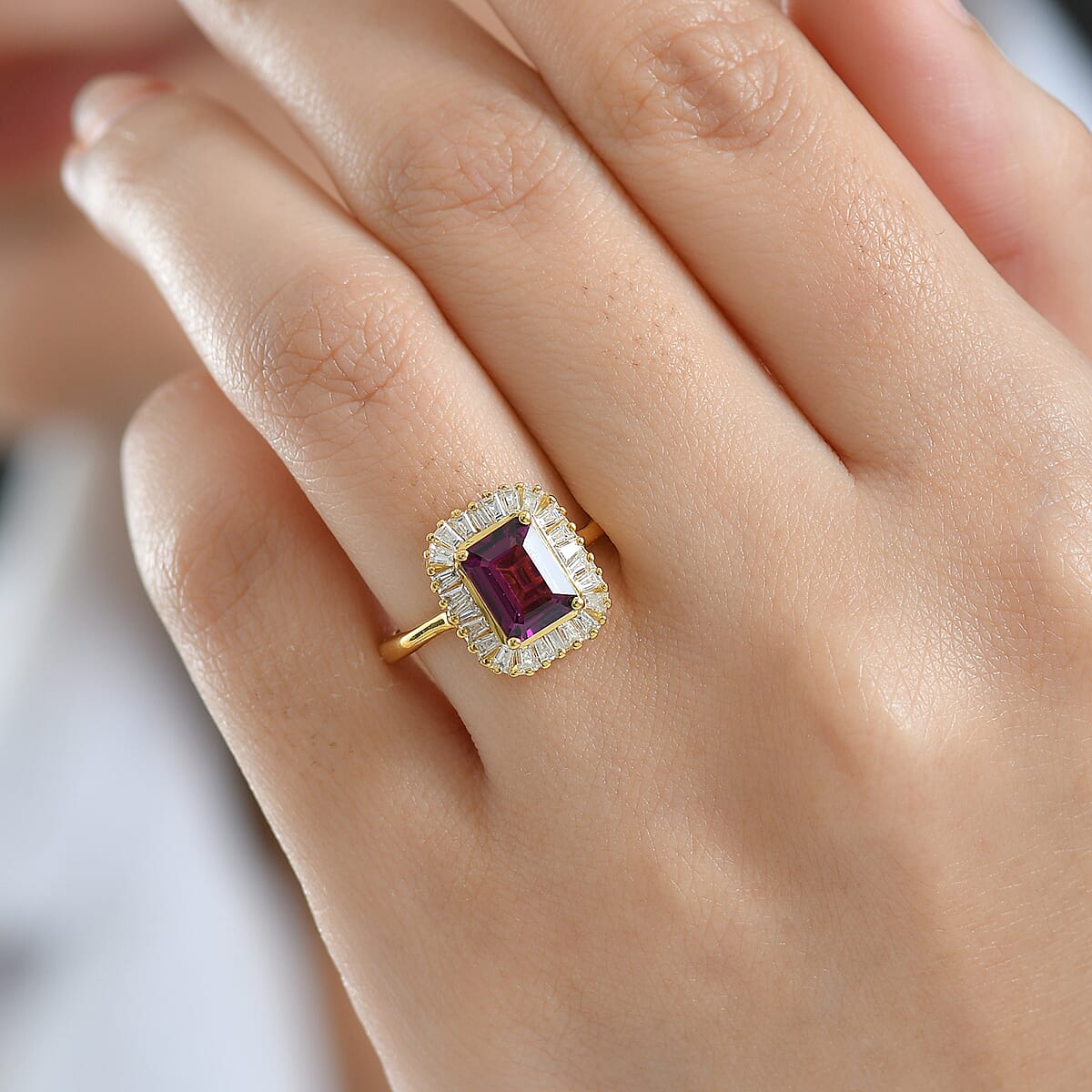 Doorbuster D'Joy AAA Radiant Ember Garnet and Moissanite 2.50 ctw Ring in 18K Vermeil Yellow Gold Over Sterling Silver (Size 7.0) image number 2