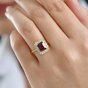 Doorbuster D'Joy AAA Radiant Ember Garnet and Moissanite 2.50 ctw Ring in 18K Vermeil Yellow Gold Over Sterling Silver (Size 7.0)