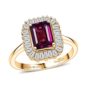  D'Joy AAA Radiant Ember Garnet and Moissanite 2.50 ctw Ring in 18K Vermeil Yellow Gold Over Sterling Silver (Size 8.0)