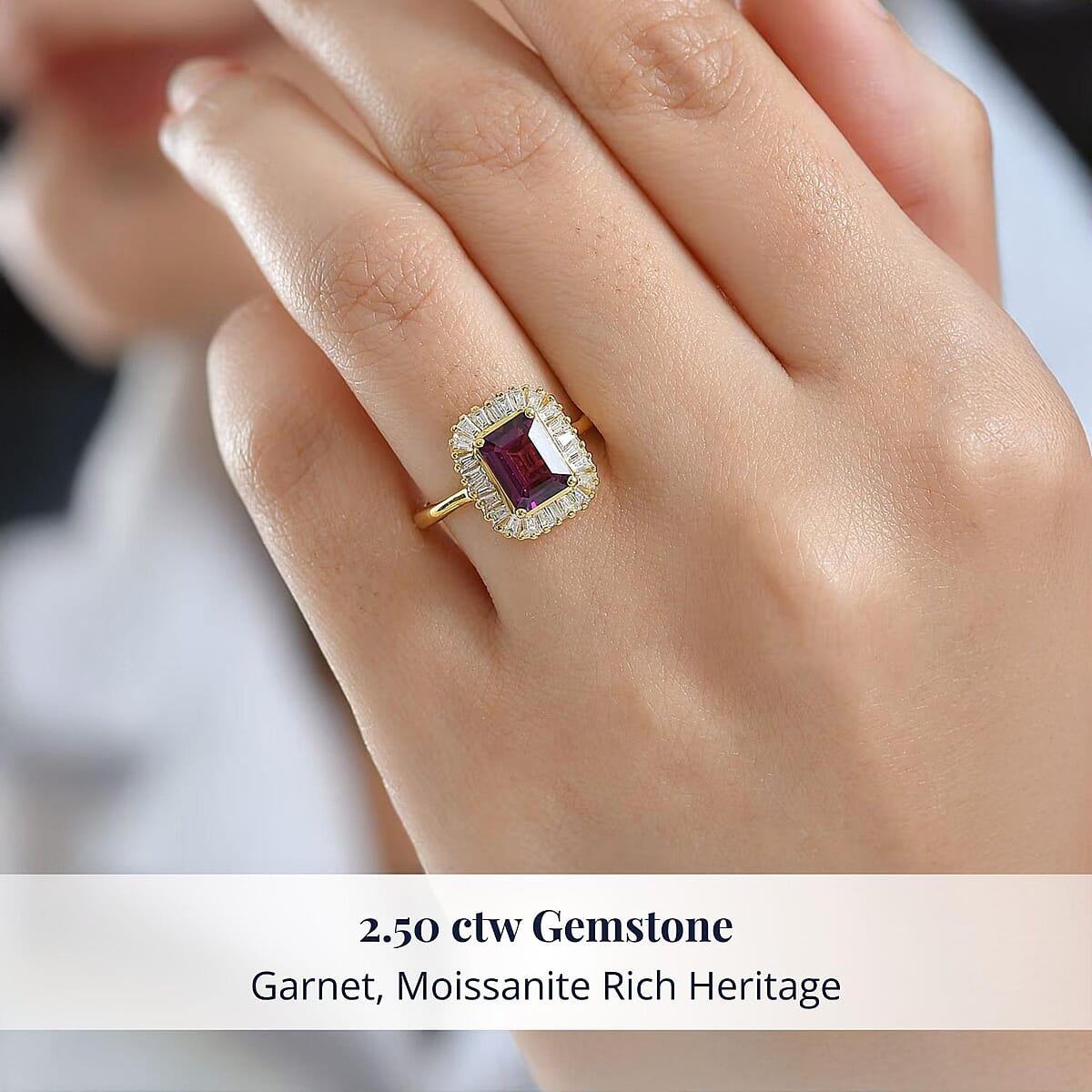  D'Joy AAA Radiant Ember Garnet and Moissanite 2.50 ctw Ring in 18K Vermeil Yellow Gold Over Sterling Silver (Size 8.0) image number 1