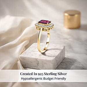  D'Joy AAA Radiant Ember Garnet and Moissanite 2.50 ctw Ring in 18K Vermeil Yellow Gold Over Sterling Silver (Size 8.0)