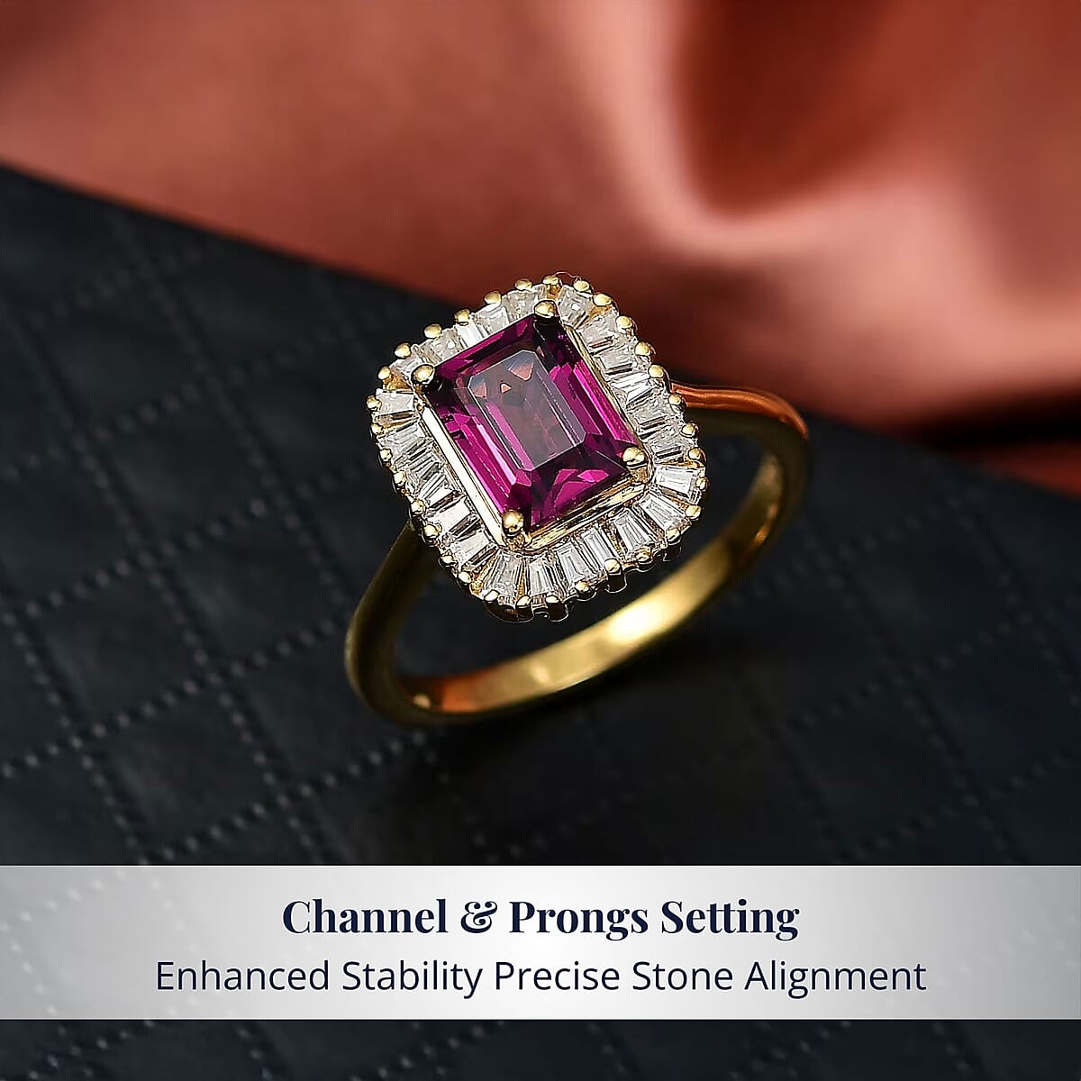  D'Joy AAA Radiant Ember Garnet and Moissanite 2.50 ctw Ring in 18K Vermeil Yellow Gold Over Sterling Silver (Size 8.0) image number 3