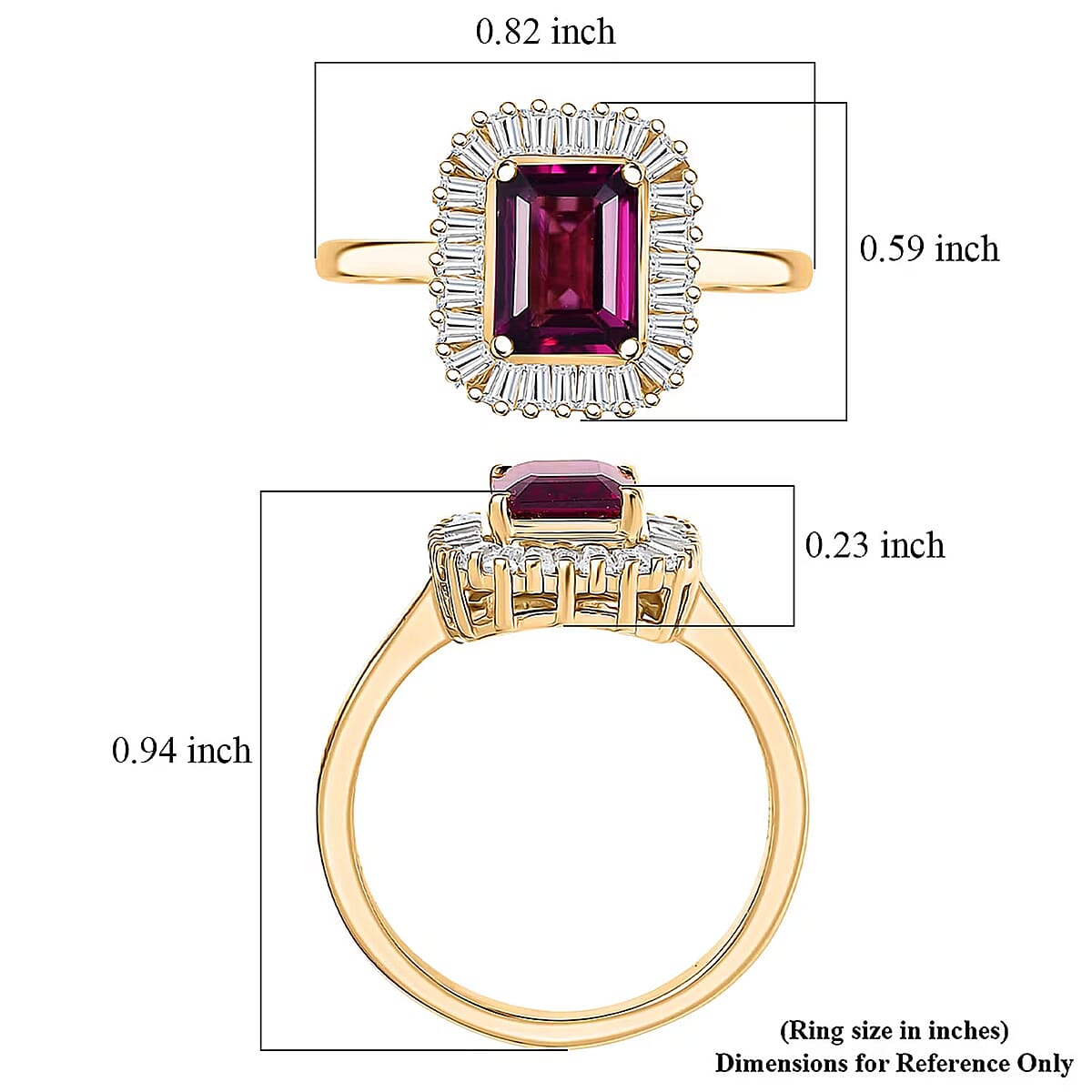  D'Joy AAA Radiant Ember Garnet and Moissanite 2.50 ctw Ring in 18K Vermeil Yellow Gold Over Sterling Silver (Size 8.0) image number 5
