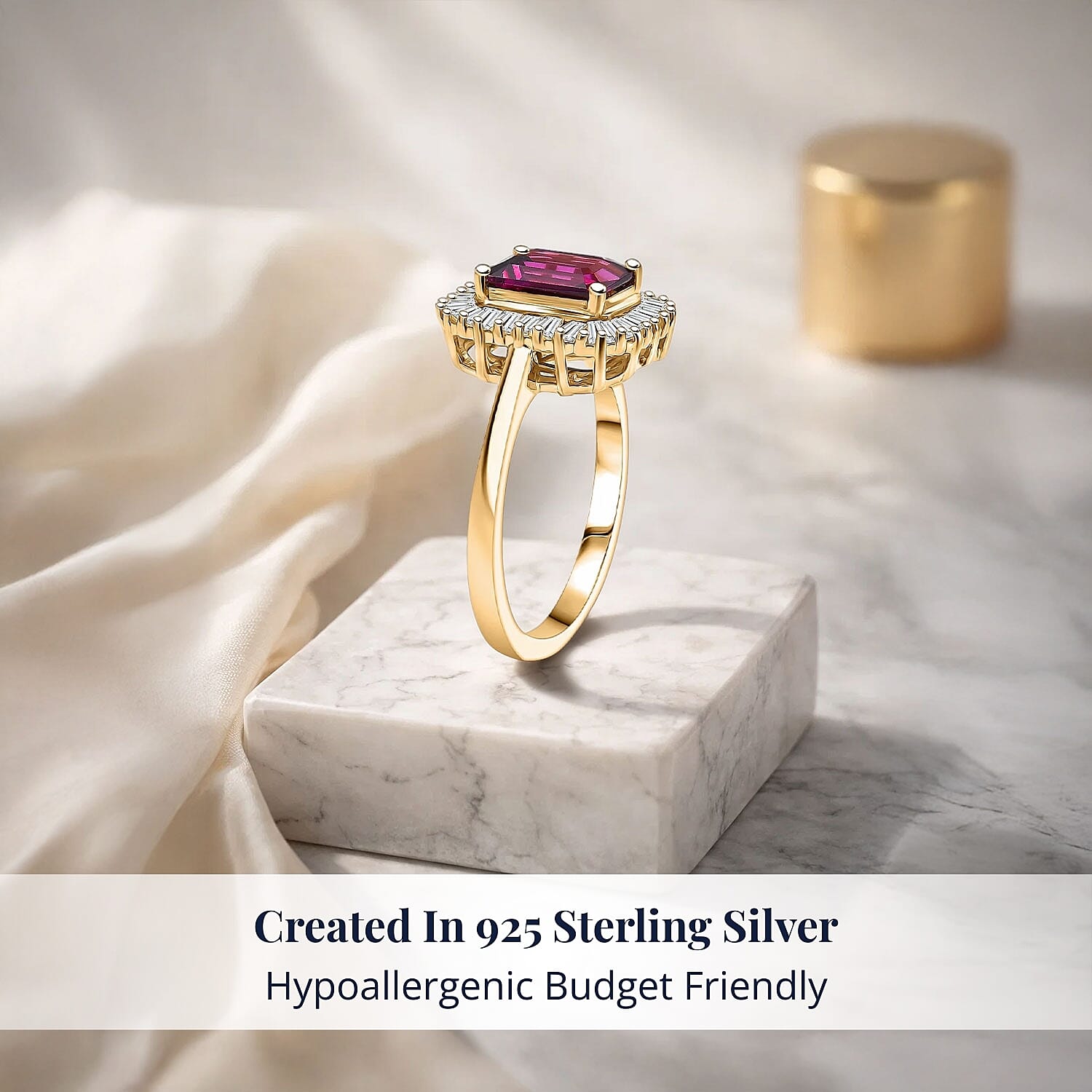 D'Joy AAA Radiant Ember Garnet and Moissanite 2.50 ctw Ring in 18K Vermeil Yellow Gold Over Sterling Silver (Size 9.0)