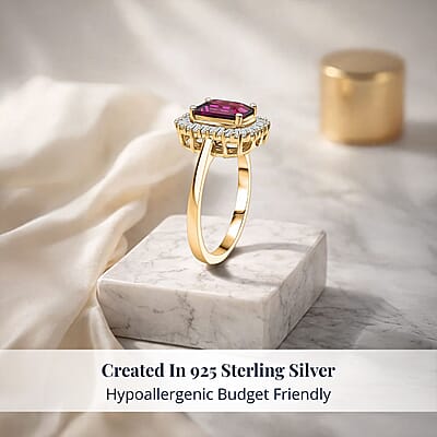 D'Joy AAA Radiant Ember Garnet and Moissanite 2.50 ctw Ring in 18K Vermeil Yellow Gold Over Sterling Silver (Size 9.0)
