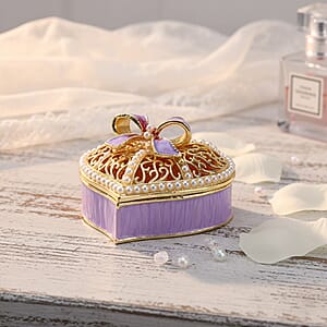 Valentine&rsquo;s Special Livmore Purple & White Hearted Design Trinket Box Hollowed-Out Patterns 