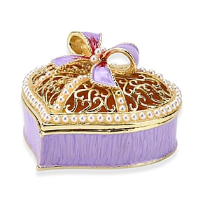 Valentine&rsquo;s Special Livmore Purple & White Hearted Design Trinket Box Hollowed-Out Patterns 