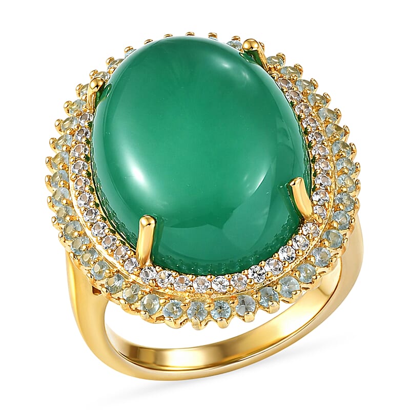 EverTrue Verde Onyx and Multi Gemstone 17.85 ctw Ring in 18K YG Plated (Size 6.0)
