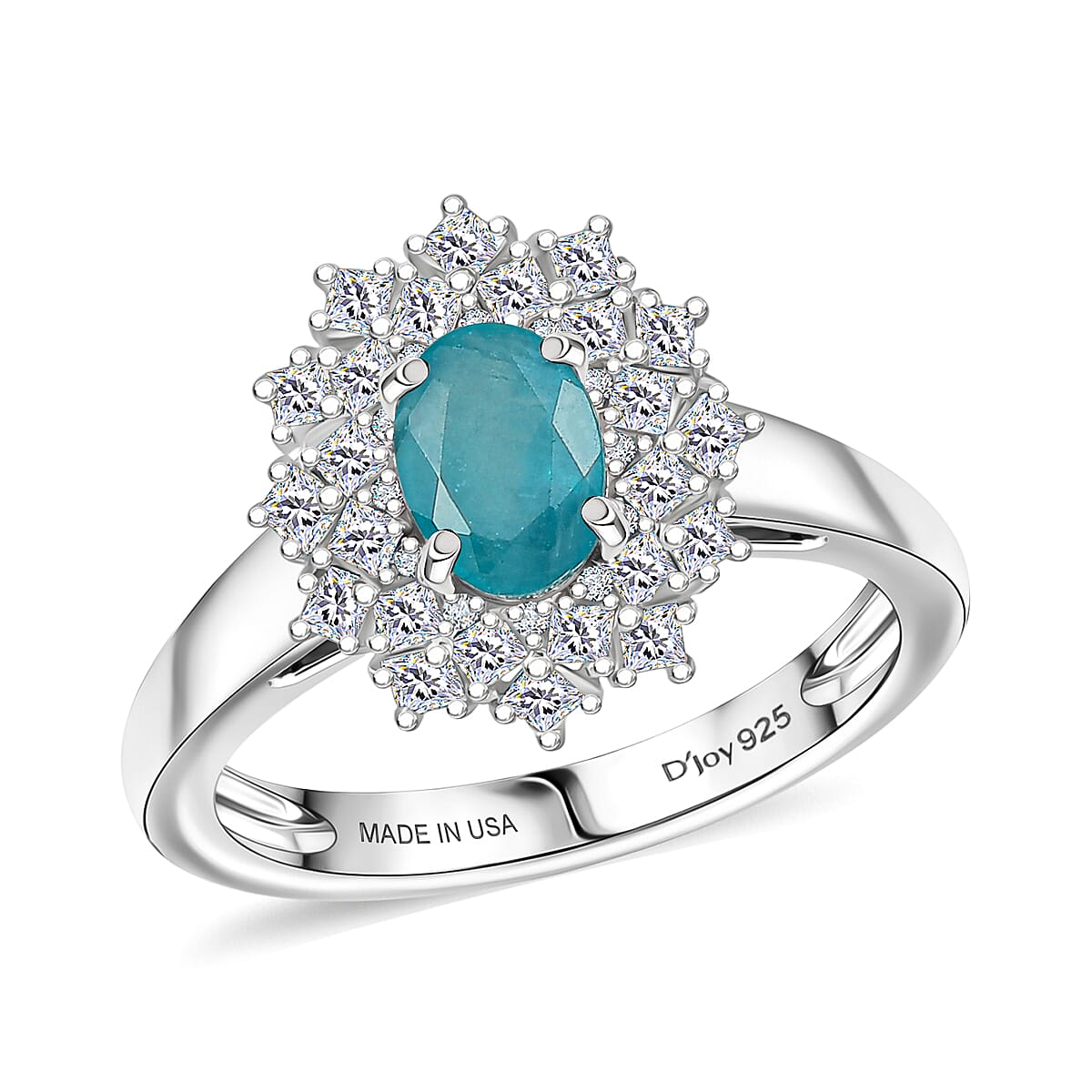 D'Joy Premium Grandidierite and Moissanite 1.40 ctw Ring in Rhodium Over Sterling Silver (Size 10.0)