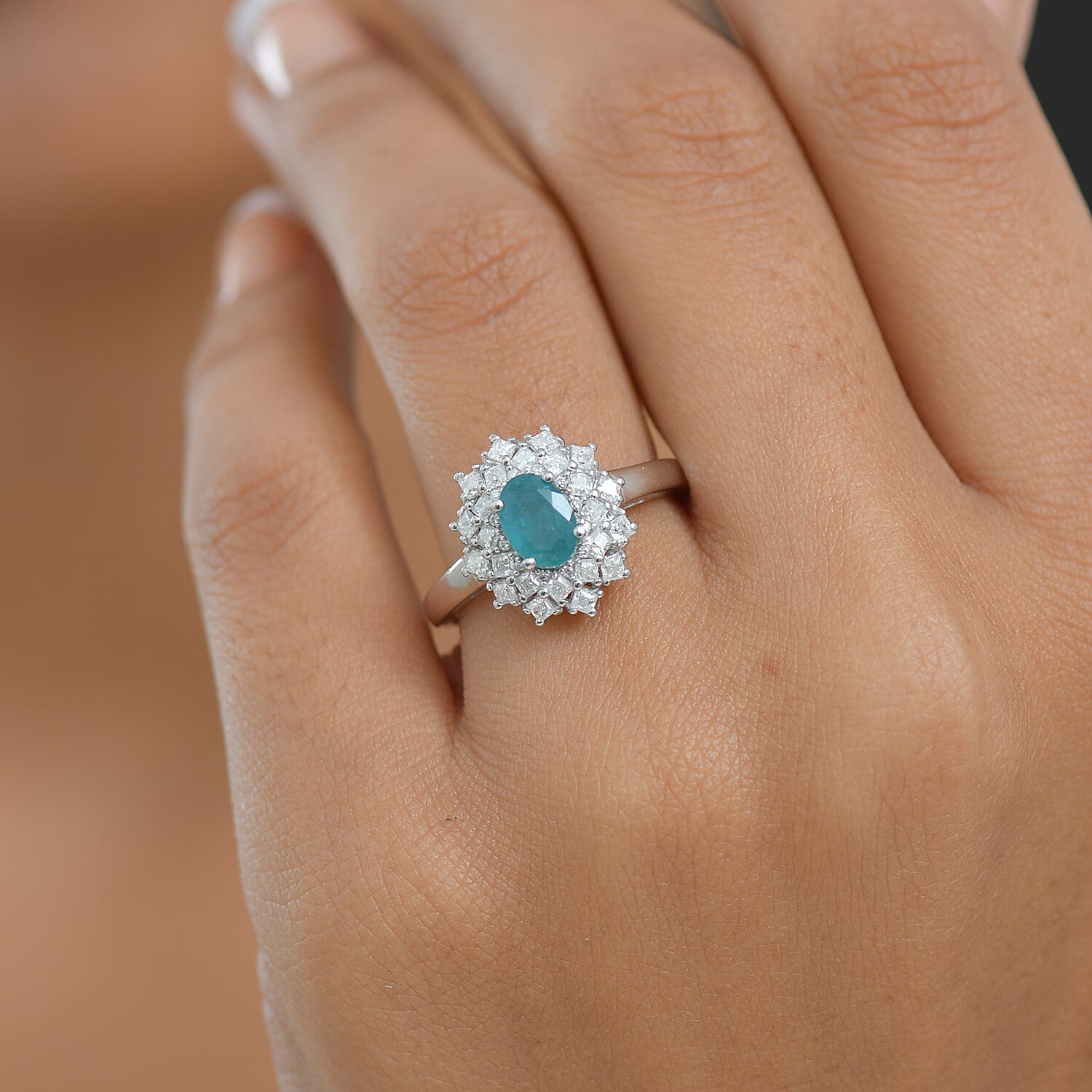 D'Joy Premium Grandidierite and Moissanite 1.40 ctw Ring in Rhodium Over Sterling Silver (Size 10.0)