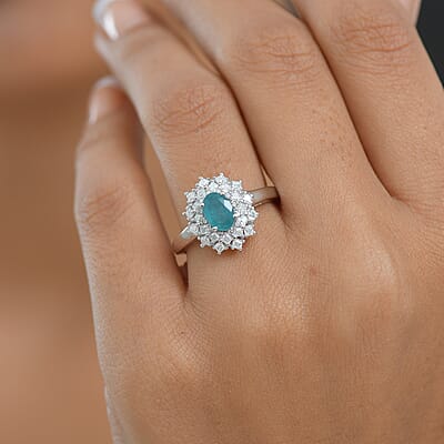 D'Joy Premium Grandidierite and Moissanite 1.40 ctw Ring in Rhodium Over Sterling Silver (Size 10.0)