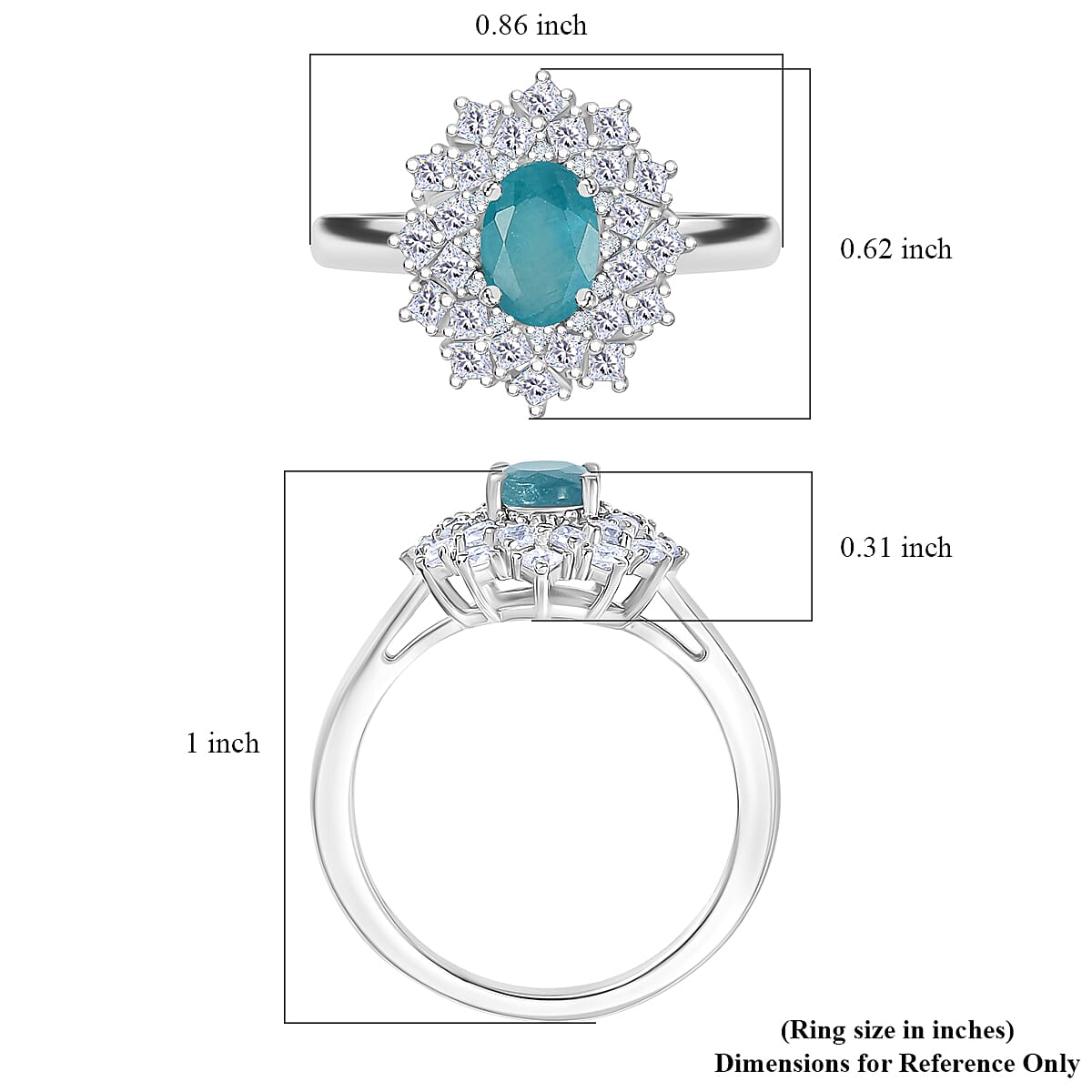 D'Joy Premium Grandidierite and Moissanite 1.40 ctw Ring in Rhodium Over Sterling Silver (Size 10.0)