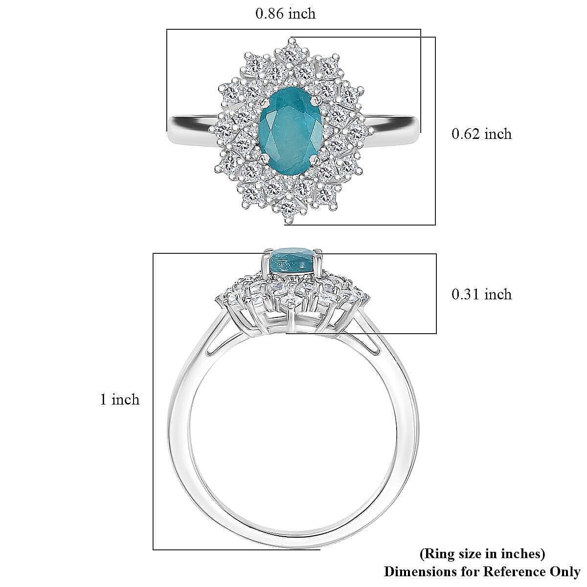 D'Joy Premium Grandidierite and Moissanite 1.40 ctw Ring in Rhodium Over Sterling Silver (Size 10.0)