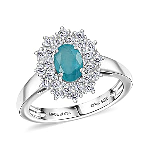 D'Joy Premium Grandidierite and Moissanite 1.40 ctw Ring in Rhodium Over Sterling Silver (Size 5.0)