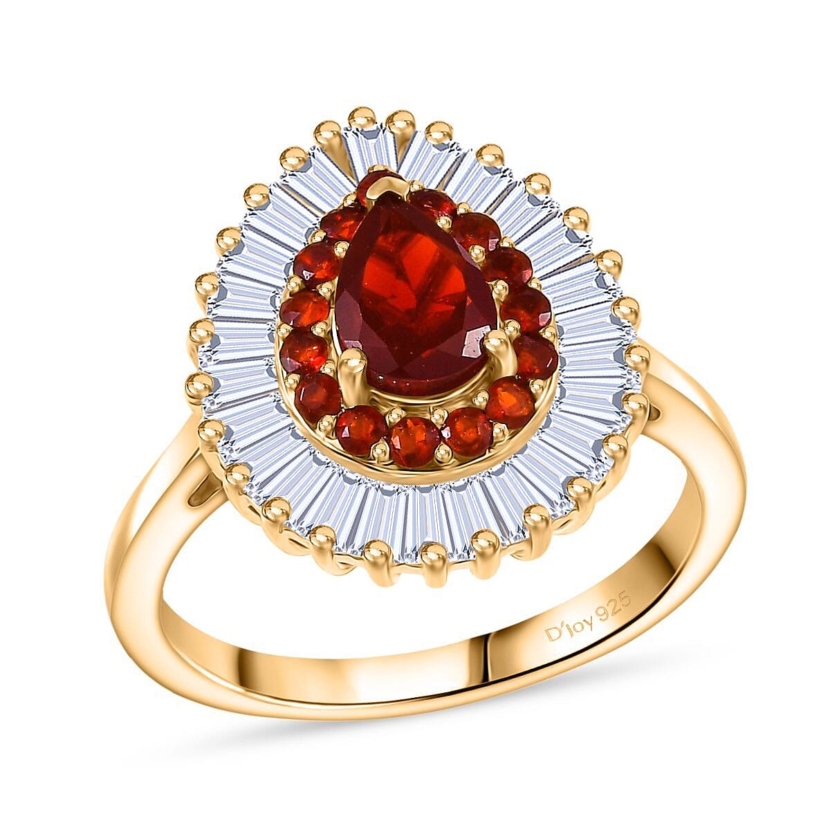 D'Joy Mexican Cherry Fire Opal and Moissanite 1.65 ctw Ring in 18K Vermeil Yellow Gold Over Sterling Silver (Size 10.0) image number 0