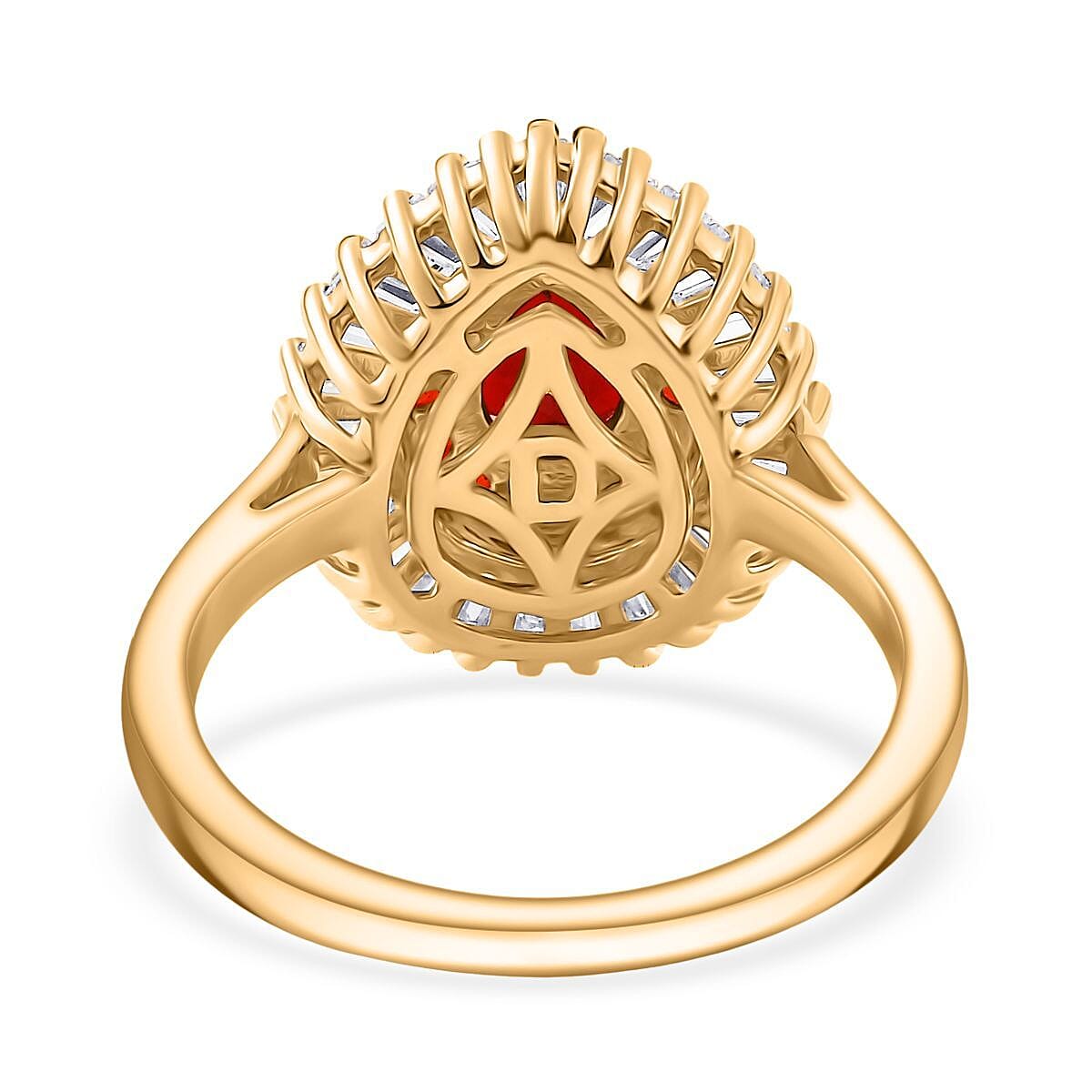 D'Joy Mexican Cherry Fire Opal and Moissanite 1.65 ctw Ring in 18K Vermeil Yellow Gold Over Sterling Silver (Size 10.0) image number 4