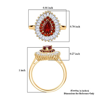 D'Joy Mexican Cherry Fire Opal, Moissanite Ring in 18K Vermeil YG Over Sterling Silver 1.65 ctw (Size 10.0)