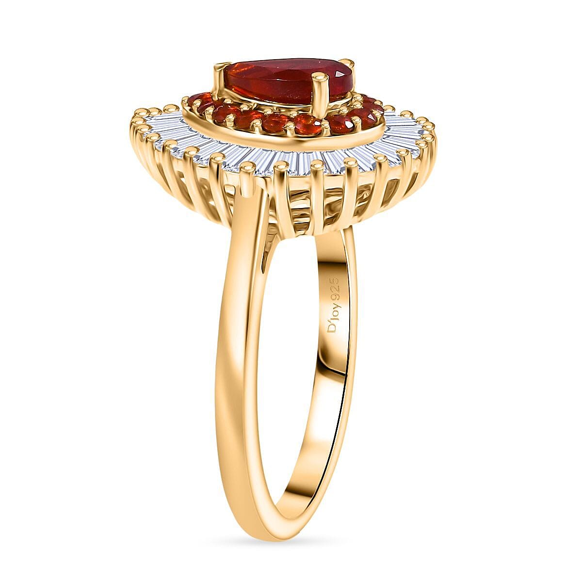 D'Joy Mexican Cherry Fire Opal, Moissanite Ring in 18K Vermeil YG Over Sterling Silver 1.65 ctw (Size 9.0) image number 3