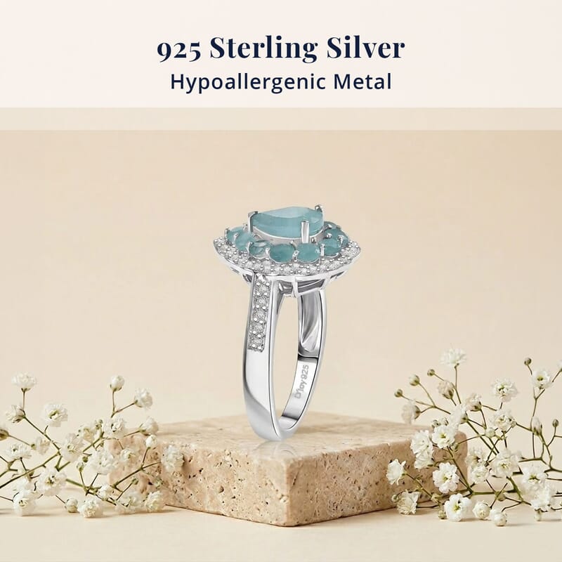 D'Joy Grandidierite, White Zircon Floral Ring in Rhodium Over Sterling Silver 2.40 ctw (Size 10.0)