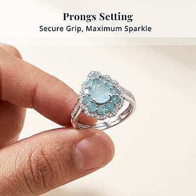 D'Joy Grandidierite, White Zircon Floral Ring in Rhodium Over Sterling Silver 2.40 ctw (Size 10.0)