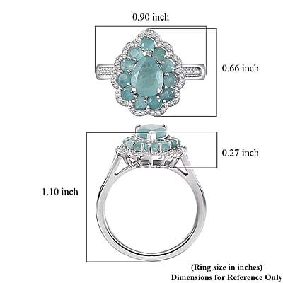 D'Joy Grandidierite, White Zircon Floral Ring in Rhodium Over Sterling Silver 2.40 ctw (Size 10.0)