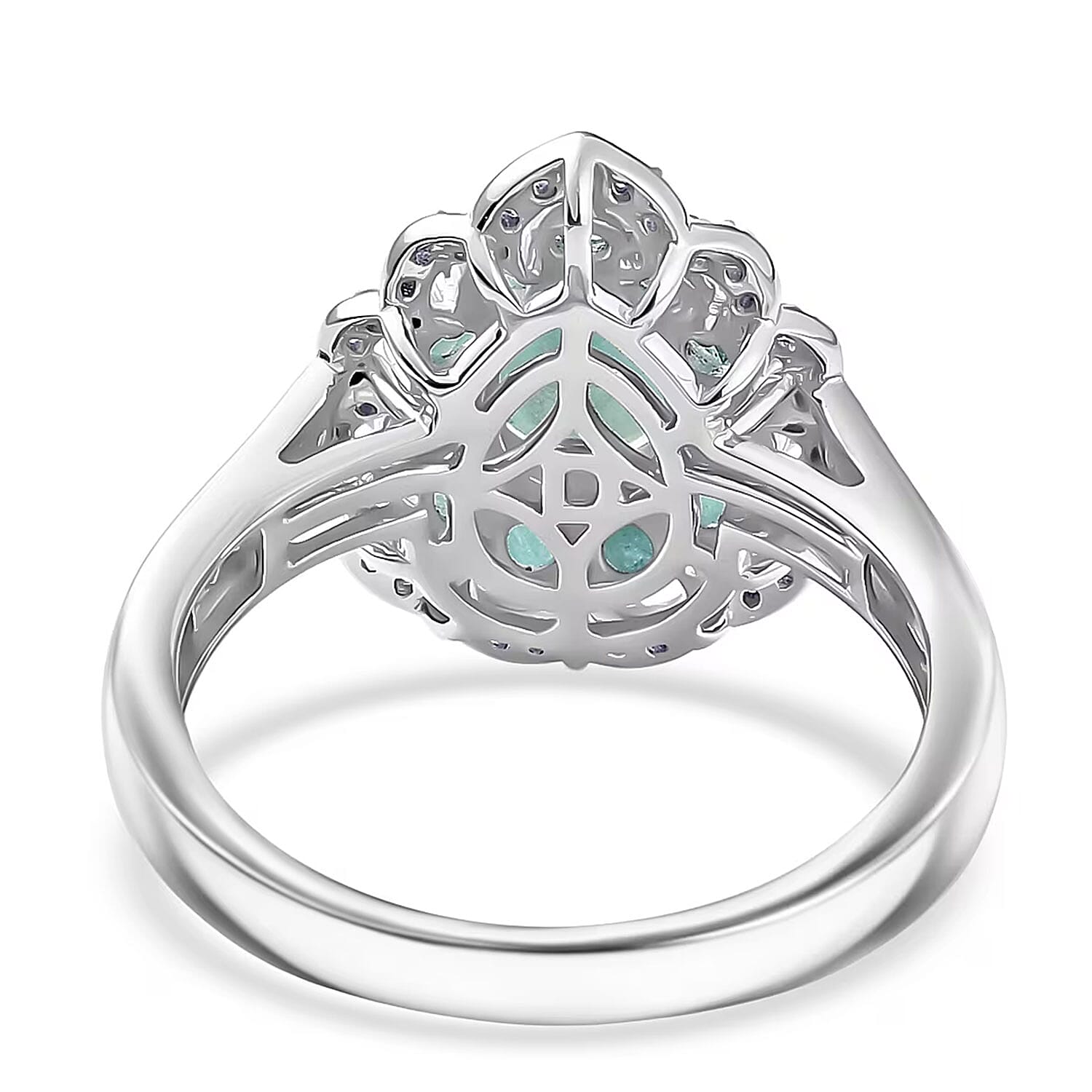 D'Joy Grandidierite, White Zircon Floral Ring in Rhodium Over Sterling Silver 2.40 ctw (Size 10.0)