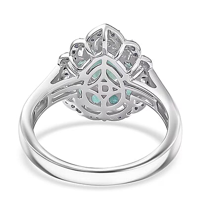 D'Joy Grandidierite, White Zircon Floral Ring in Rhodium Over Sterling Silver 2.40 ctw (Size 10.0)