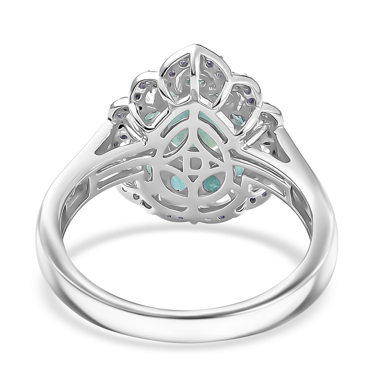 D'Joy Grandidierite, White Zircon Floral Ring in Rhodium Over Sterling Silver 2.40 ctw (Size 8.0) image number 4