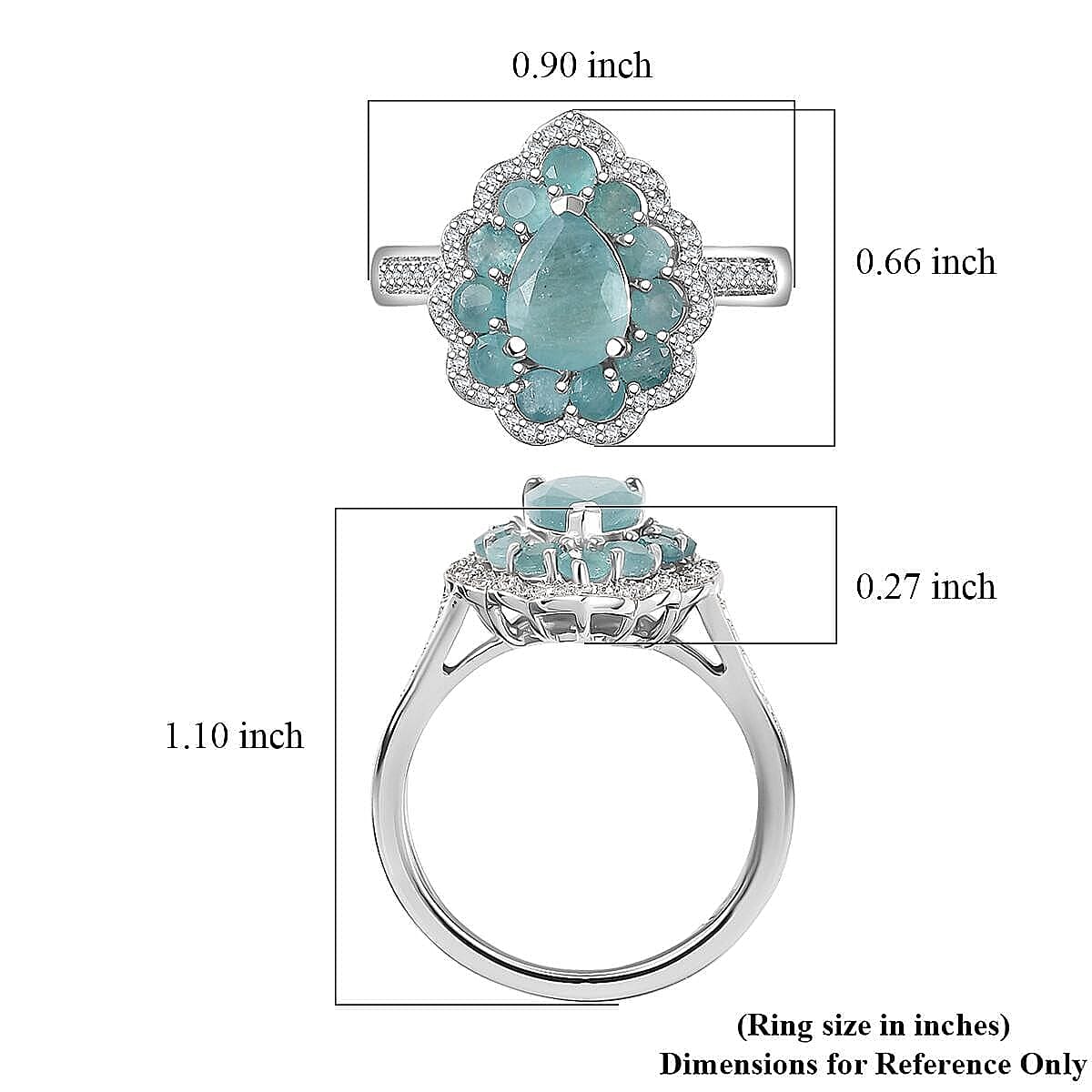 D'Joy Grandidierite, White Zircon Floral Ring in Rhodium Over Sterling Silver 2.40 ctw (Size 8.0) image number 5