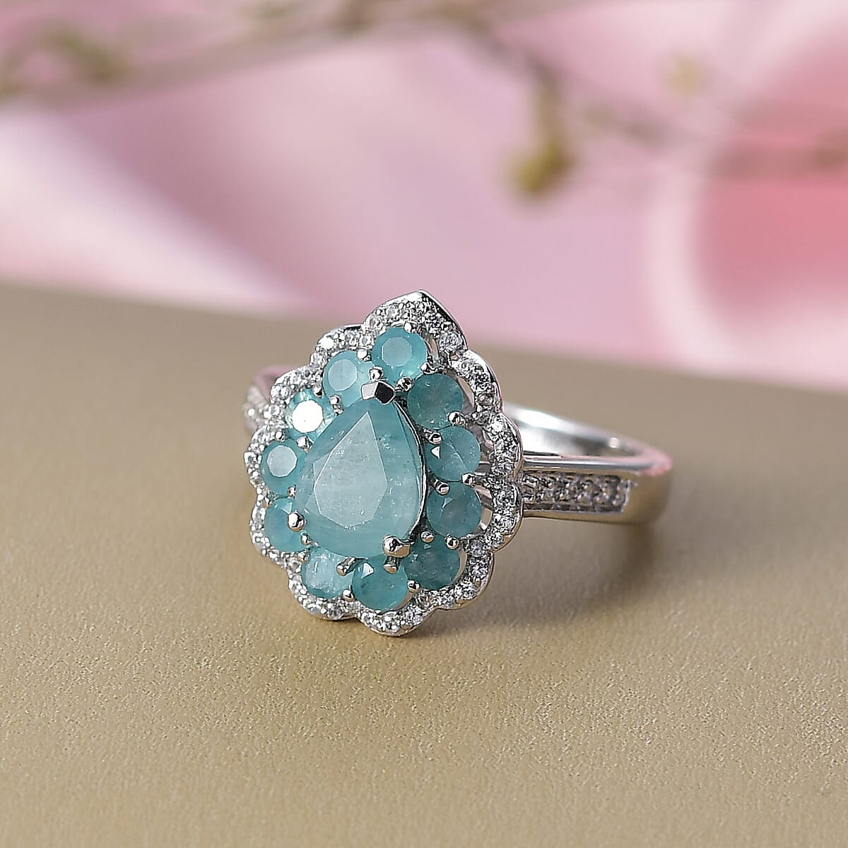 D'Joy Grandidierite, White Zircon Floral Ring in Rhodium Over Sterling Silver 2.40 ctw (Size 9.0) image number 1