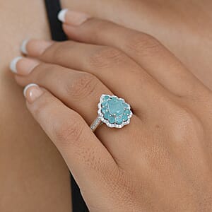 D'Joy Grandidierite, White Zircon Floral Ring in Rhodium Over Sterling Silver 2.40 ctw (Size 9.0)