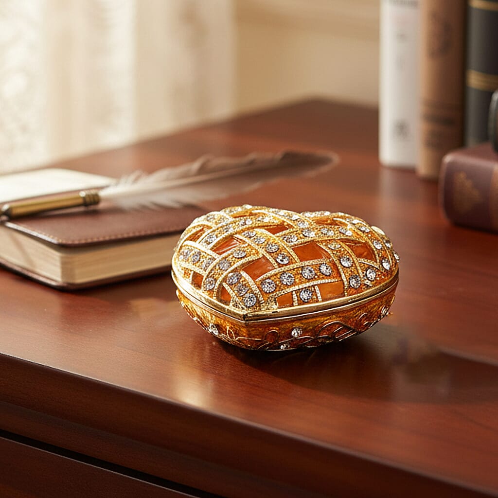 Livmore Yellow Hearted Design Trinket Box Hollowed-Out Patterns